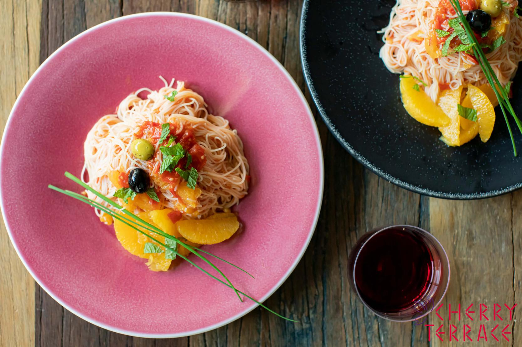 トマトとオレンジの冷製パスタ